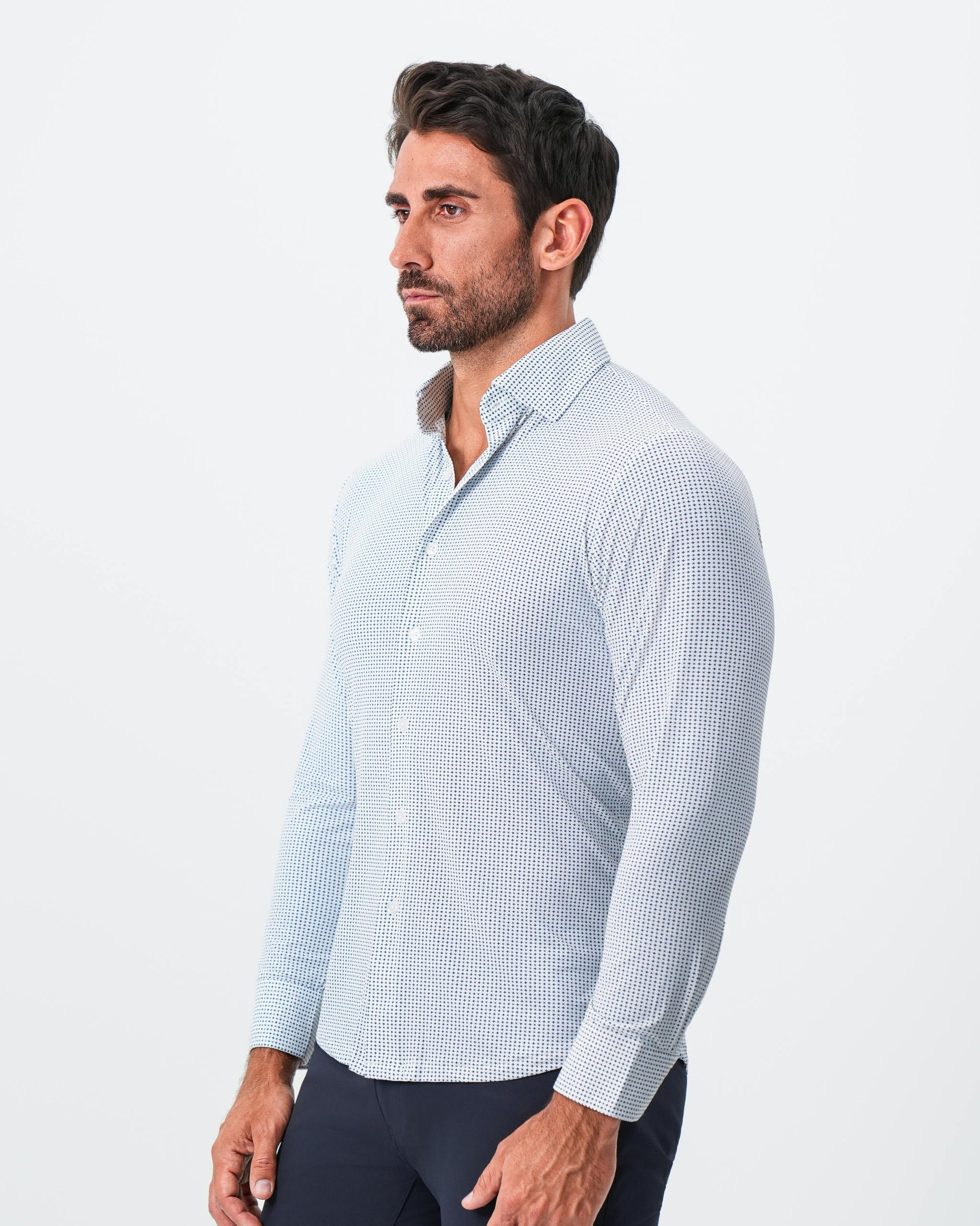 State & Liberty "The Guy" Sport Shirt - Navy & Light Blue Plus Print