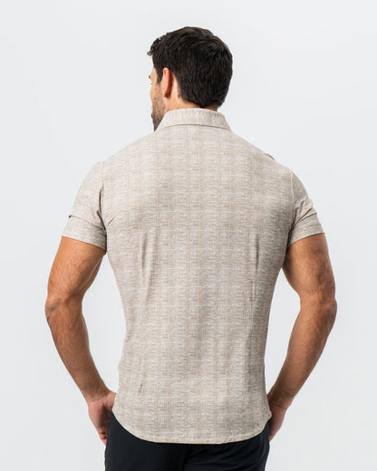 State & Liberty "The Giovanni" Printed Linen Olive Short Sleeve Button Down