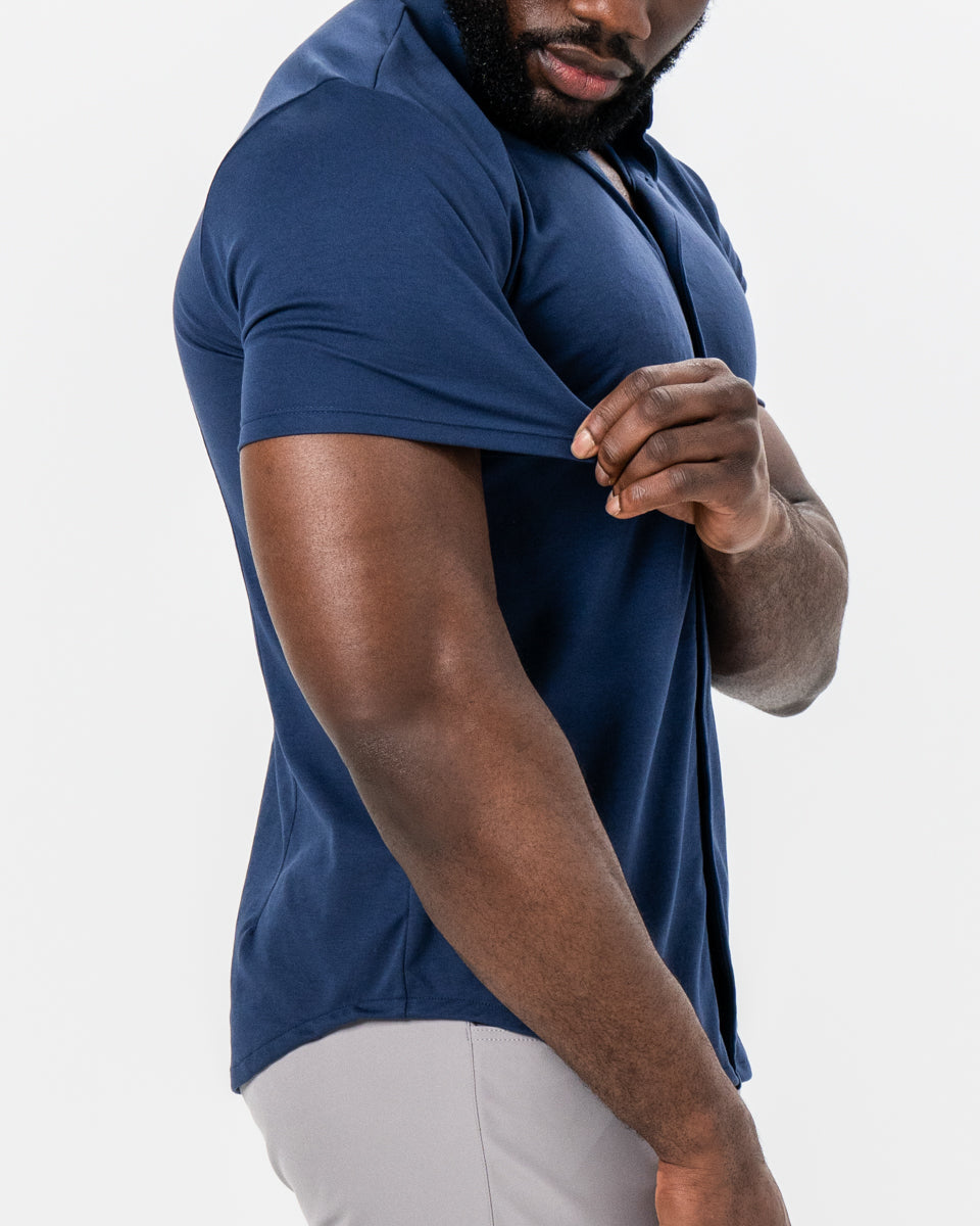 State & Liberty "The Deke" Navy Pique Short Sleeve Button Down