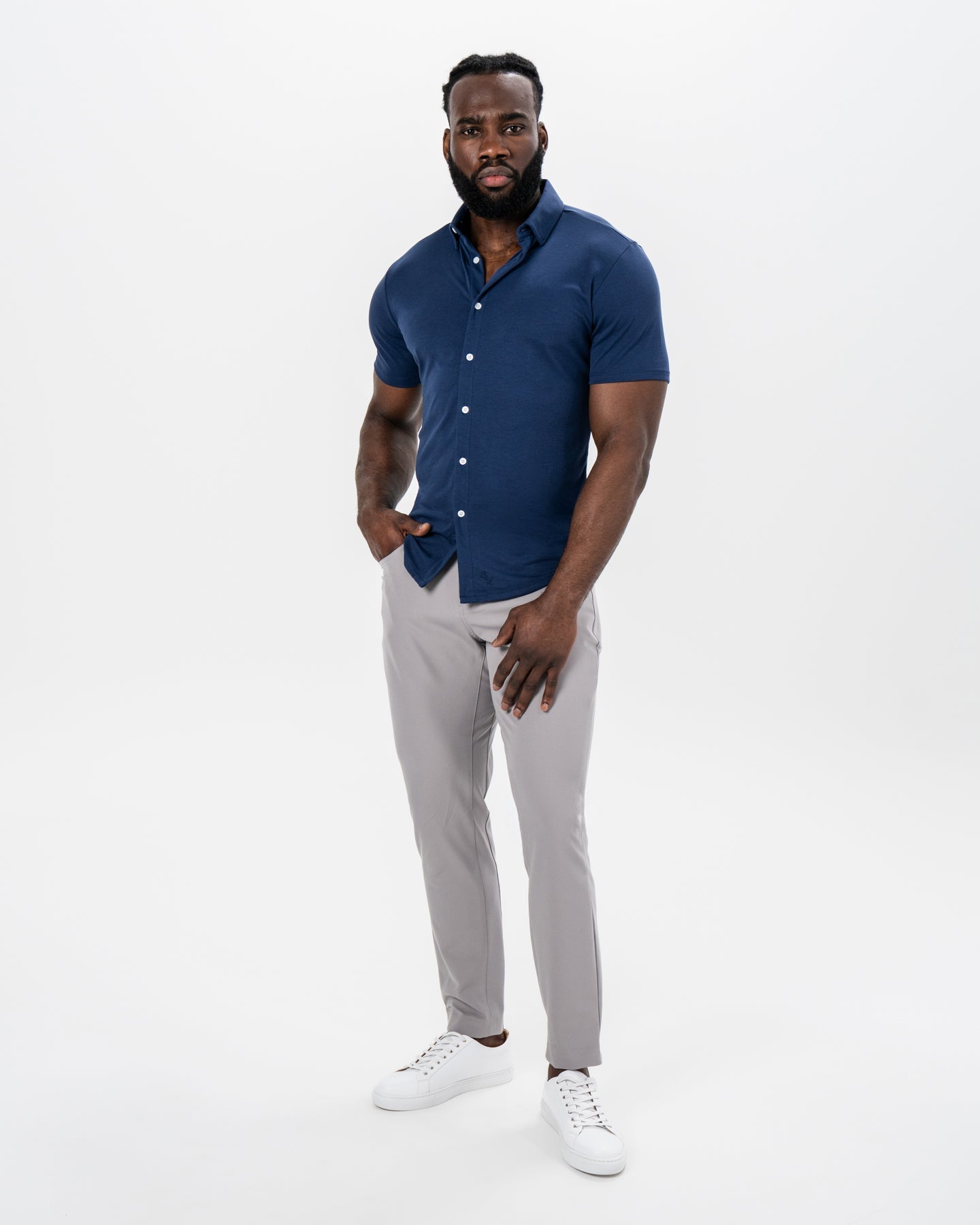 State & Liberty "The Deke" Navy Pique Short Sleeve Button Down