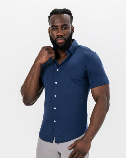 State & Liberty "The Deke" Navy Pique Short Sleeve Button Down