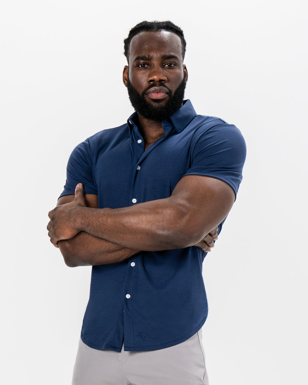 State & Liberty "The Deke" Navy Pique Short Sleeve Button Down