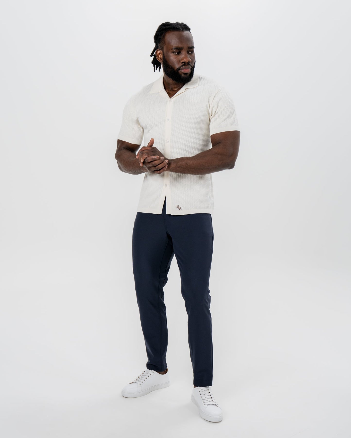 State & Liberty Textured Knit Short Sleeve Button Down - Tan