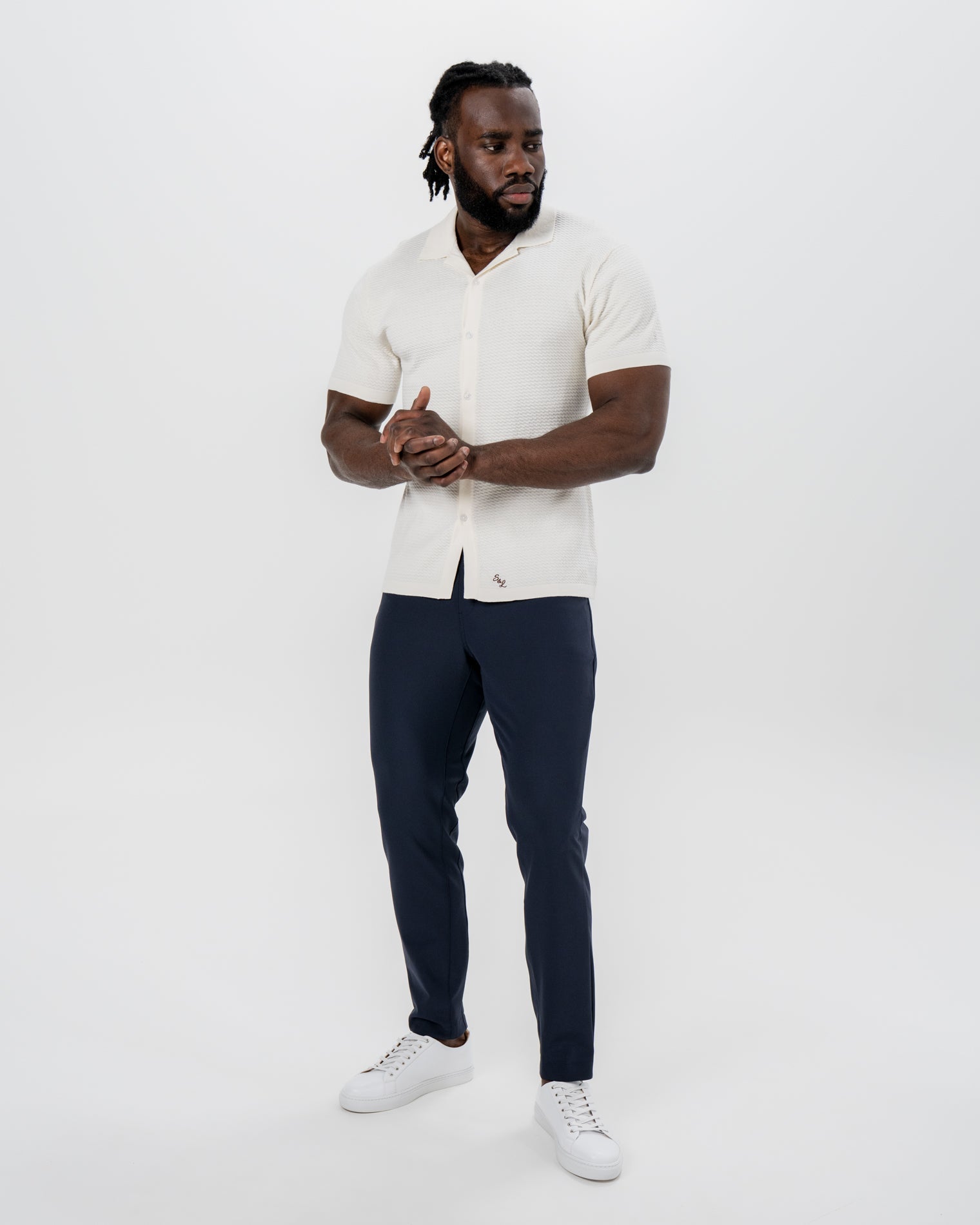 State & Liberty Textured Knit Short Sleeve Button Down - Tan