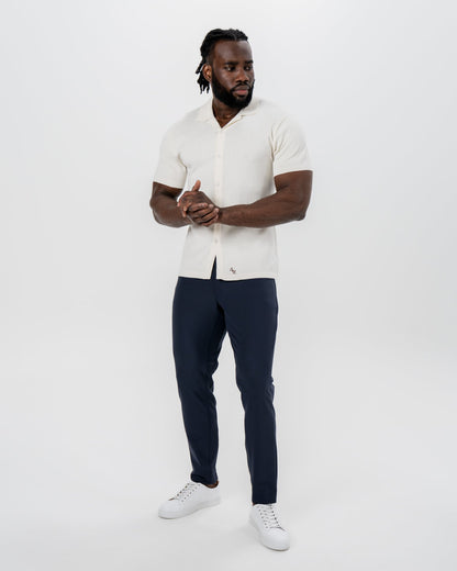 State & Liberty Textured Knit Short Sleeve Button Down - Tan