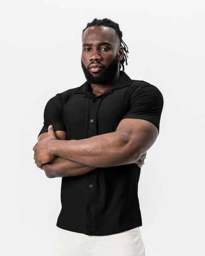 State & Liberty Seersucker Short Sleeve Button Down - Black