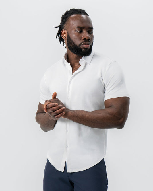 State & Liberty "The Kendric" White Pique Short Sleeve Button Down