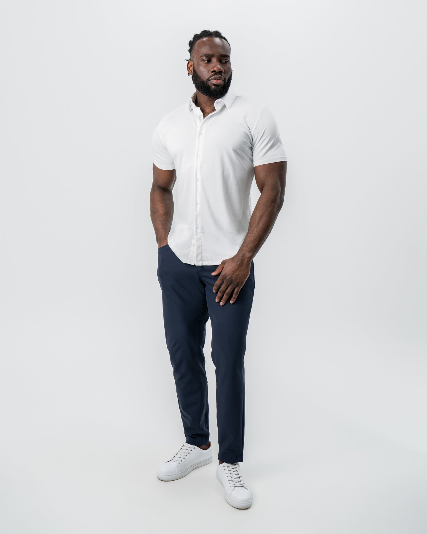 State & Liberty "The Kendric" White Pique Short Sleeve Button Down