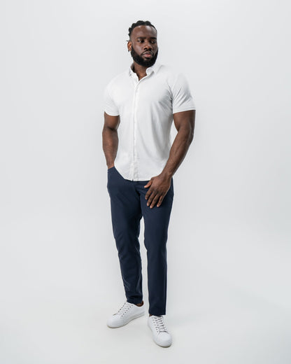 State & Liberty "The Kendric" White Pique Short Sleeve Button Down