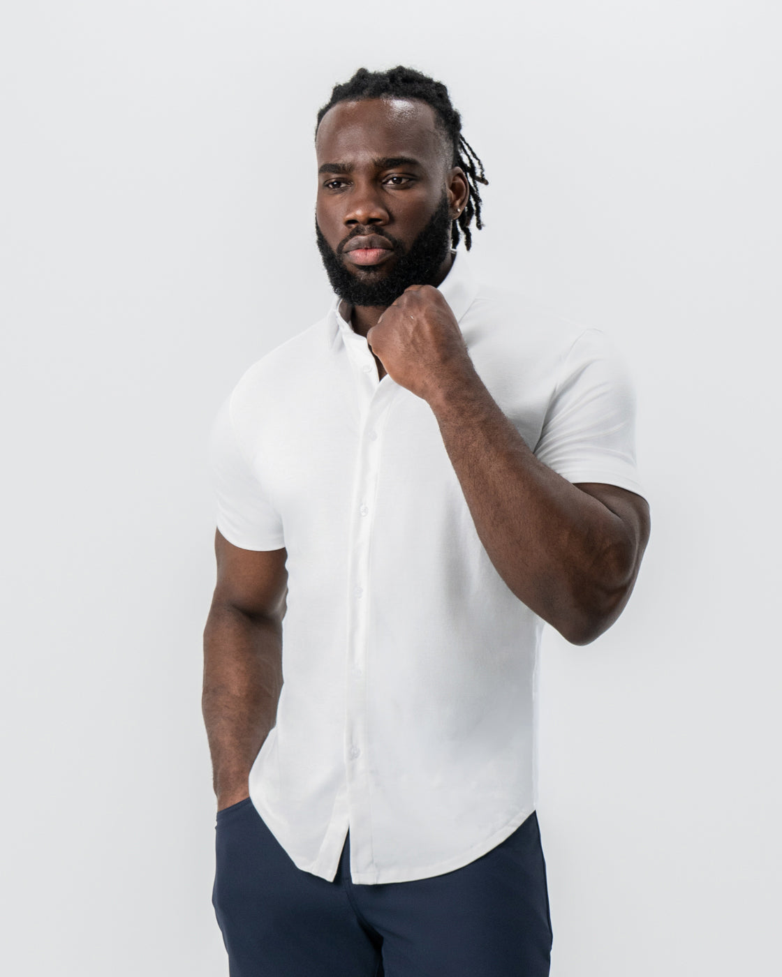 State & Liberty "The Kendric" White Pique Short Sleeve Button Down