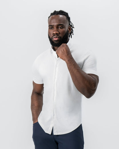 State & Liberty "The Kendric" White Pique Short Sleeve Button Down