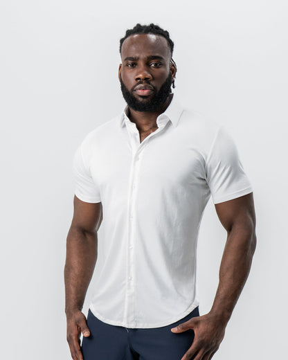 State & Liberty "The Kendric" White Pique Short Sleeve Button Down