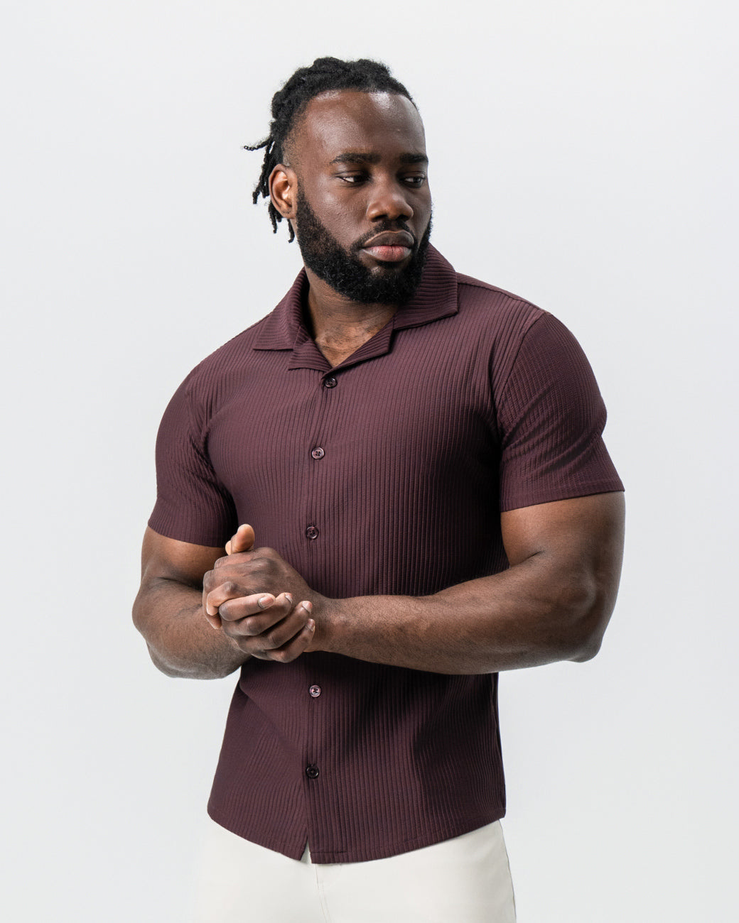State & Liberty Seersucker Short Sleeve Button Down - Plum