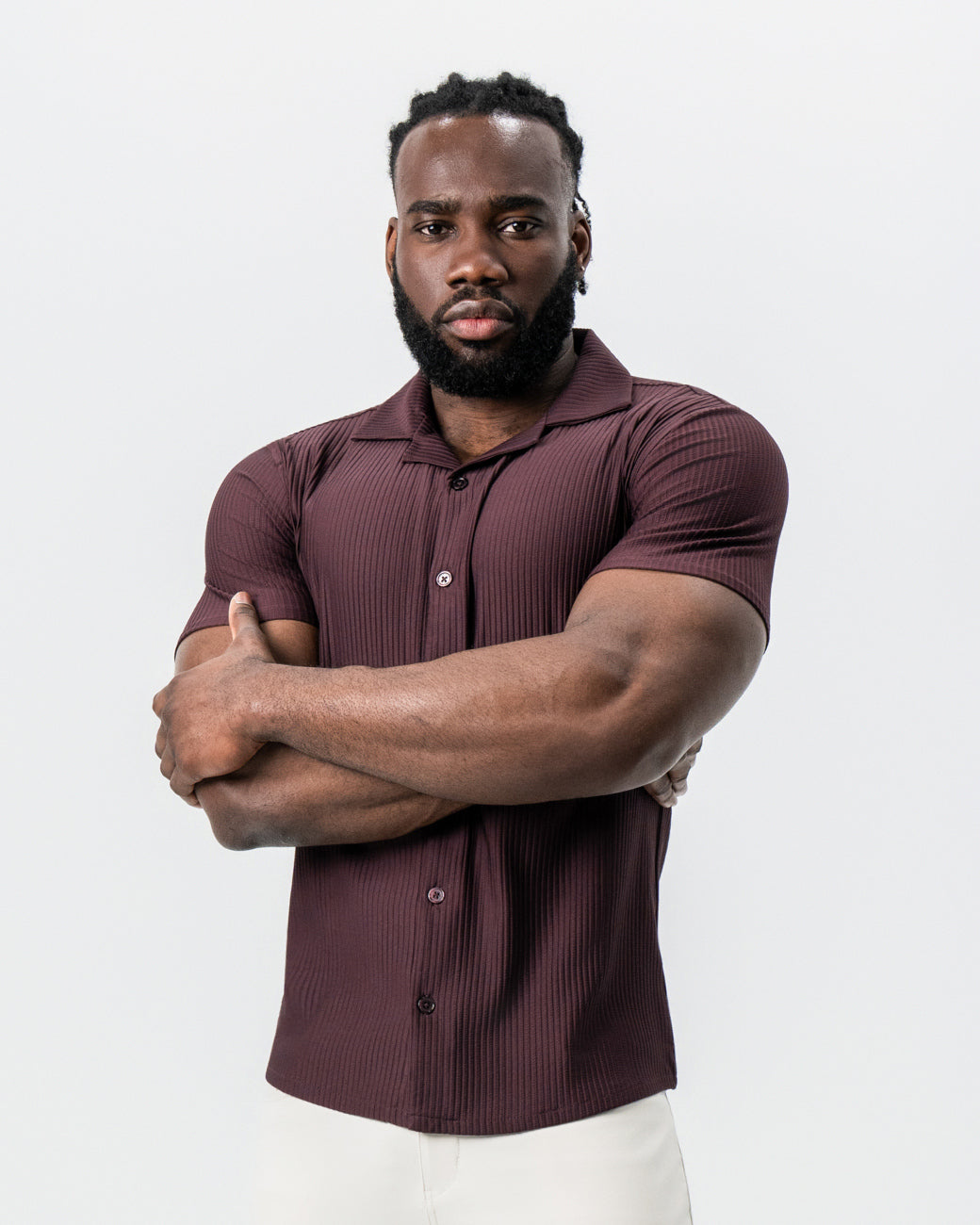 State & Liberty Seersucker Short Sleeve Button Down - Plum
