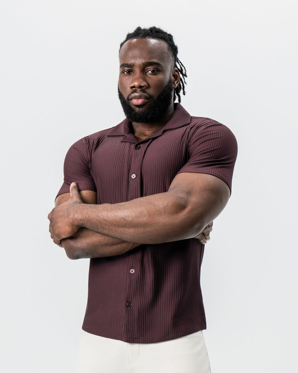 State & Liberty Seersucker Short Sleeve Button Down - Plum