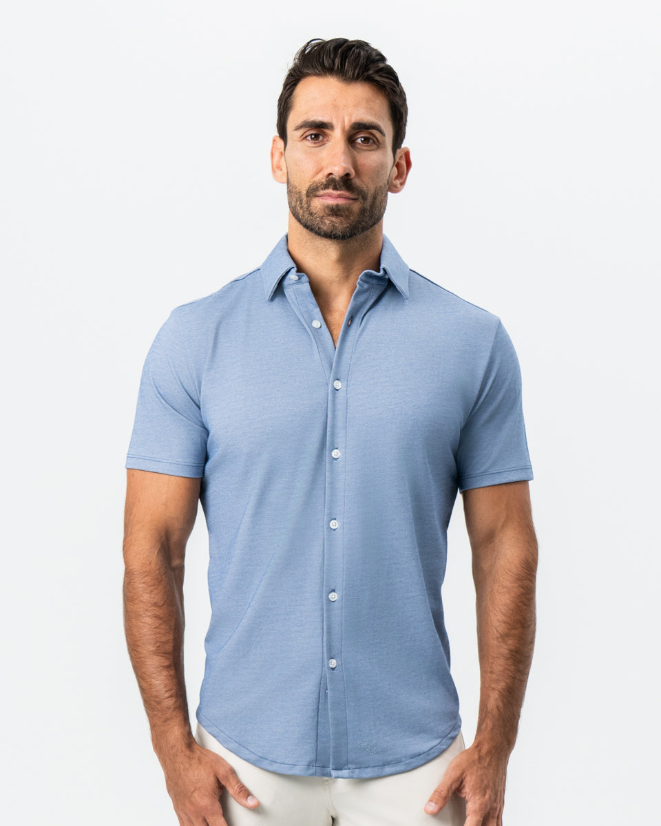 State & Liberty "The Capri" Sky Blue Pique Short Sleeve Button Down