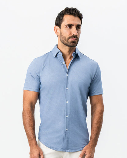 State & Liberty "The Capri" Sky Blue Pique Short Sleeve Button Down
