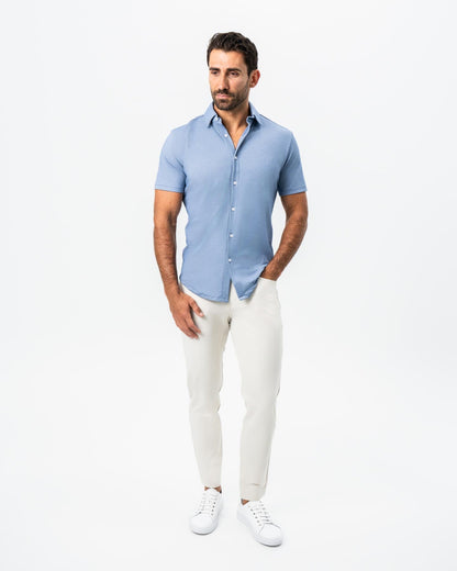 State & Liberty "The Capri" Sky Blue Pique Short Sleeve Button Down