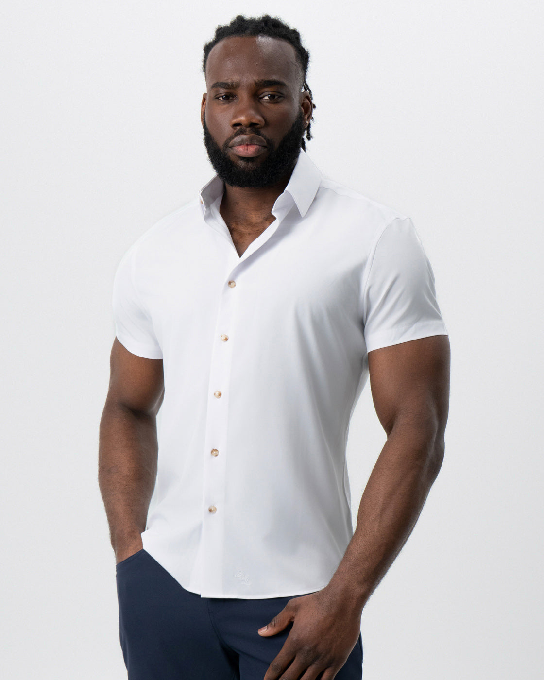 State & Liberty "The Marco" Solid White with Tortoise Shell Buttons