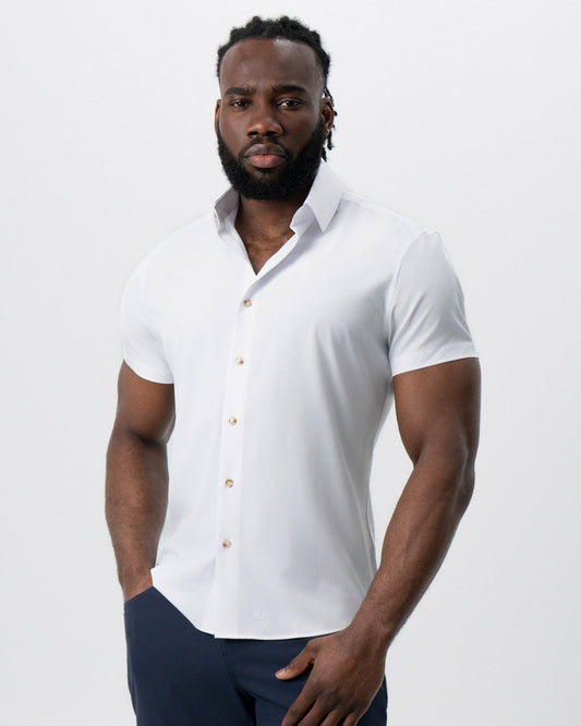 State & Liberty "The Marco" Solid White with Tortoise Shell Buttons