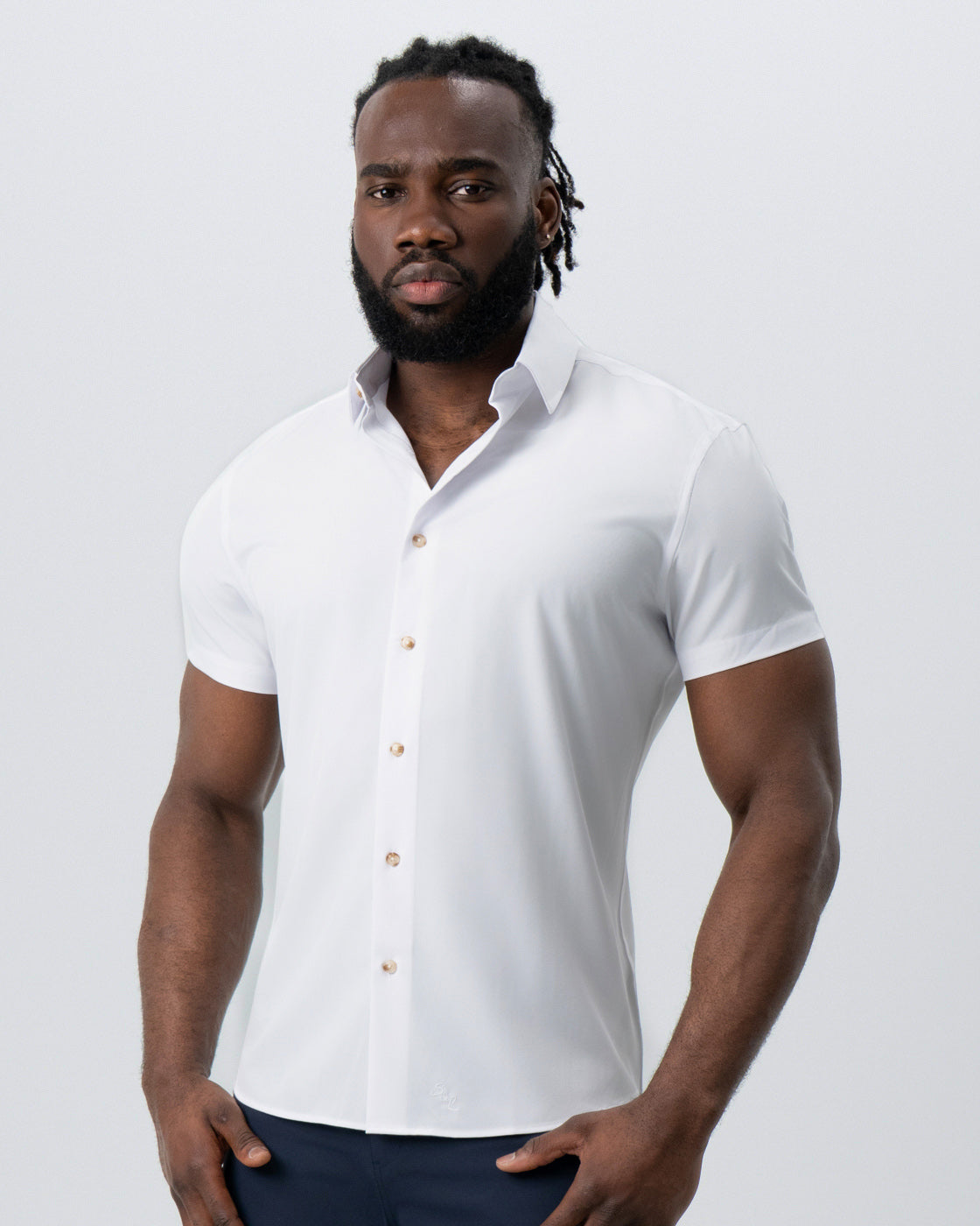 State & Liberty "The Marco" Solid White with Tortoise Shell Buttons