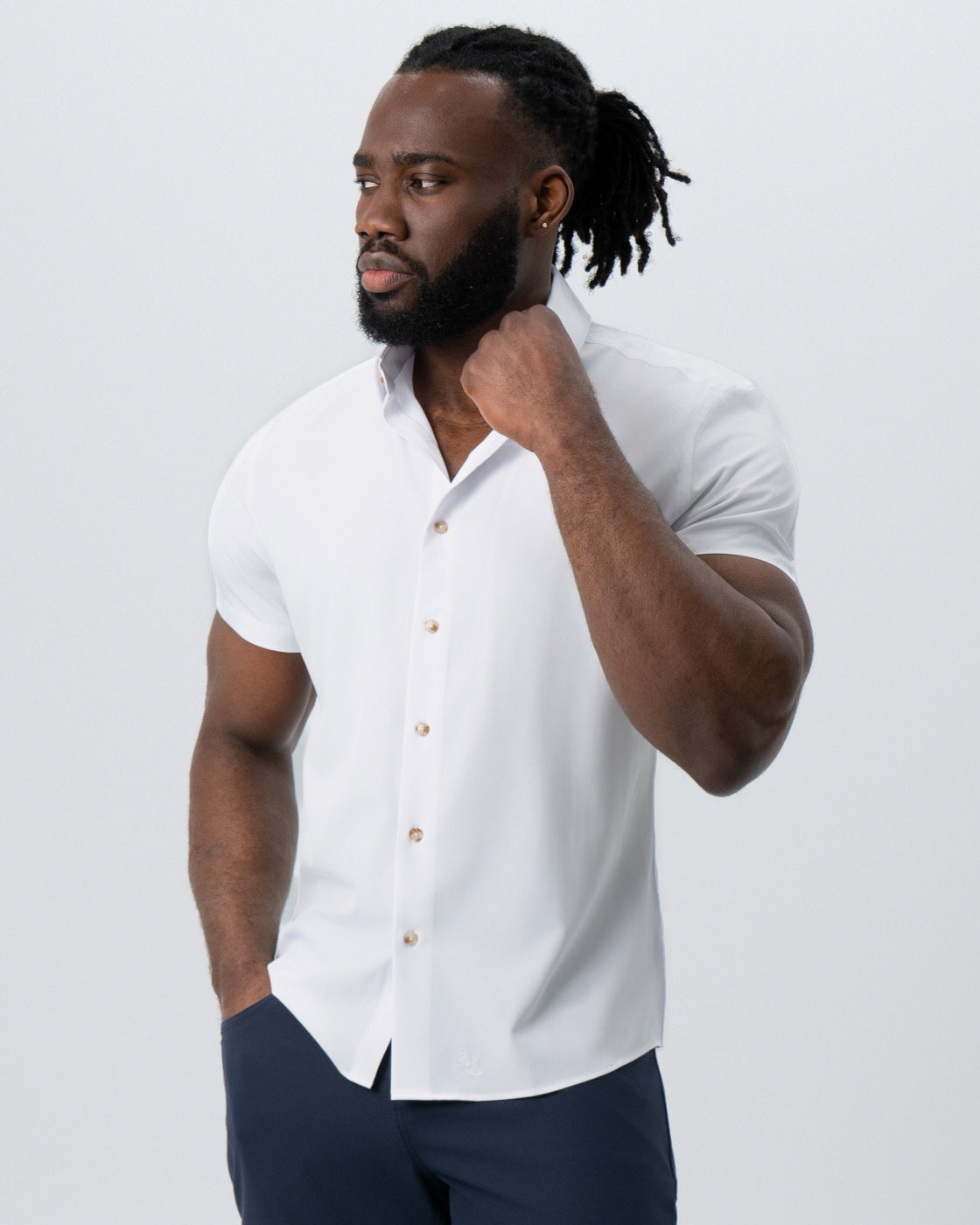 State & Liberty "The Marco" Solid White with Tortoise Shell Buttons
