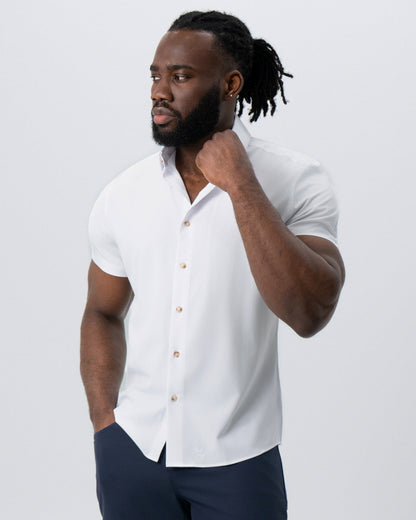 State & Liberty "The Marco" Solid White with Tortoise Shell Buttons
