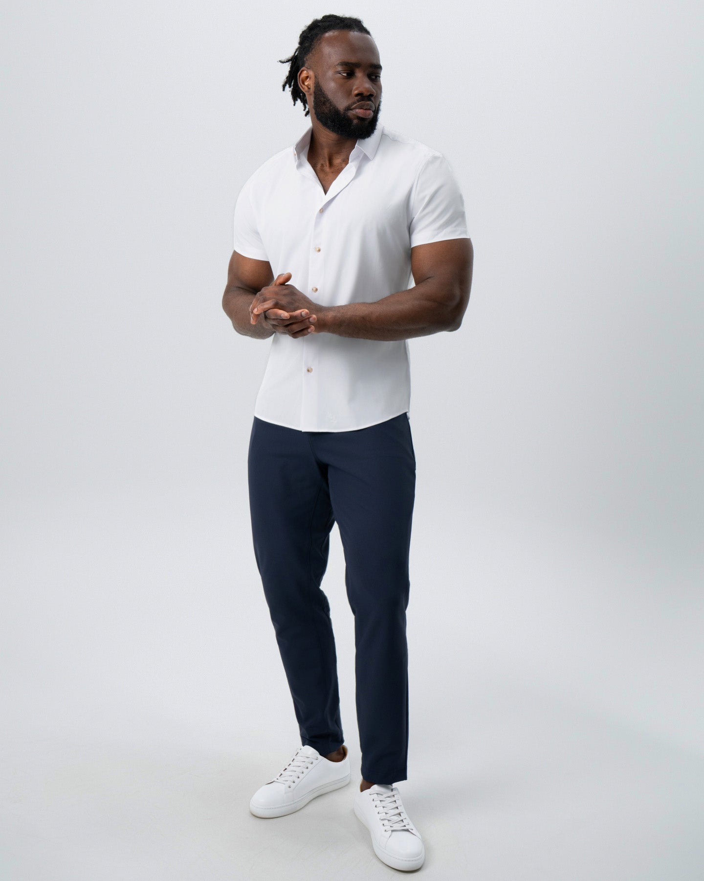 State & Liberty "The Marco" Solid White with Tortoise Shell Buttons