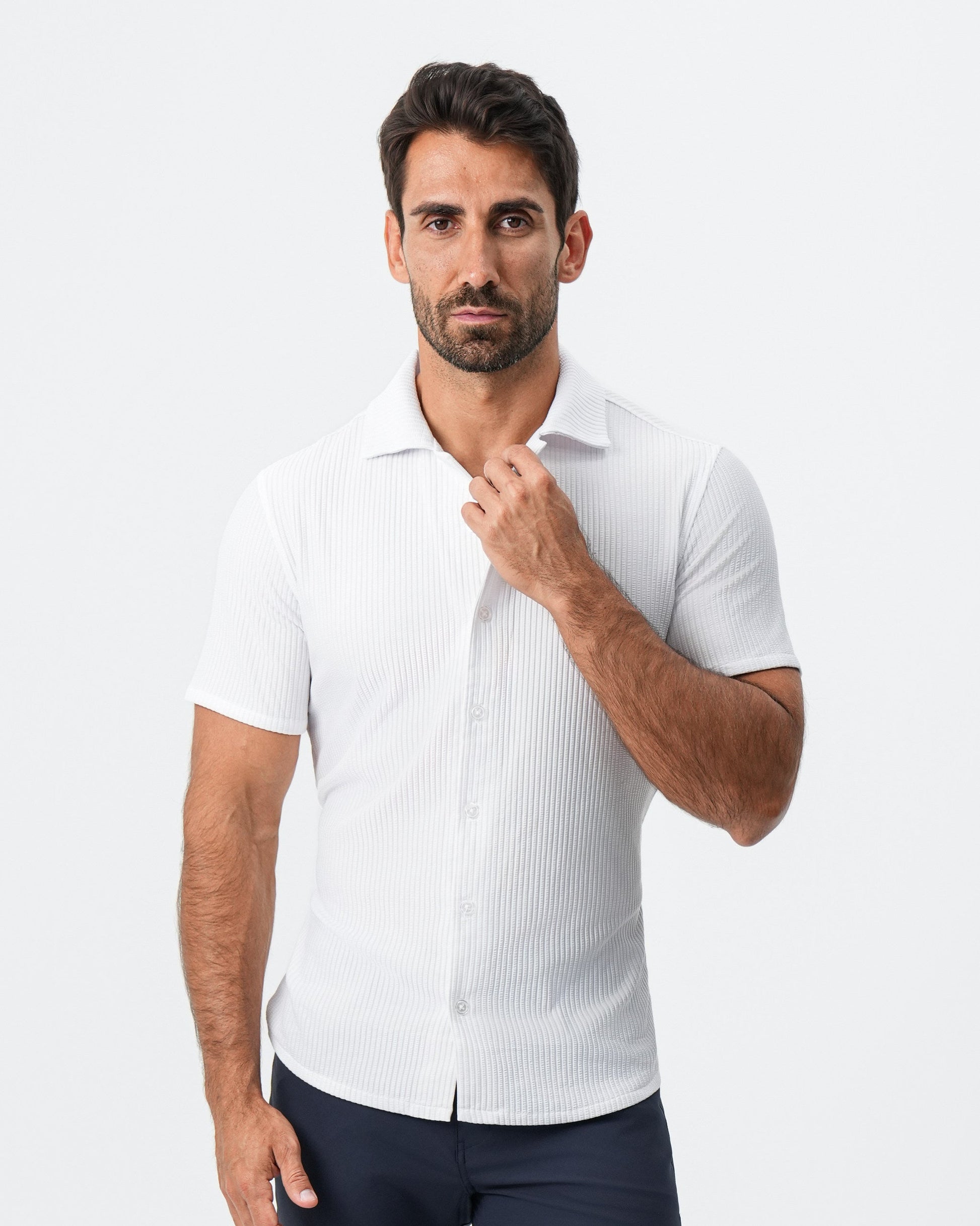 State & Liberty Seersucker Short Sleeve Button Down - White