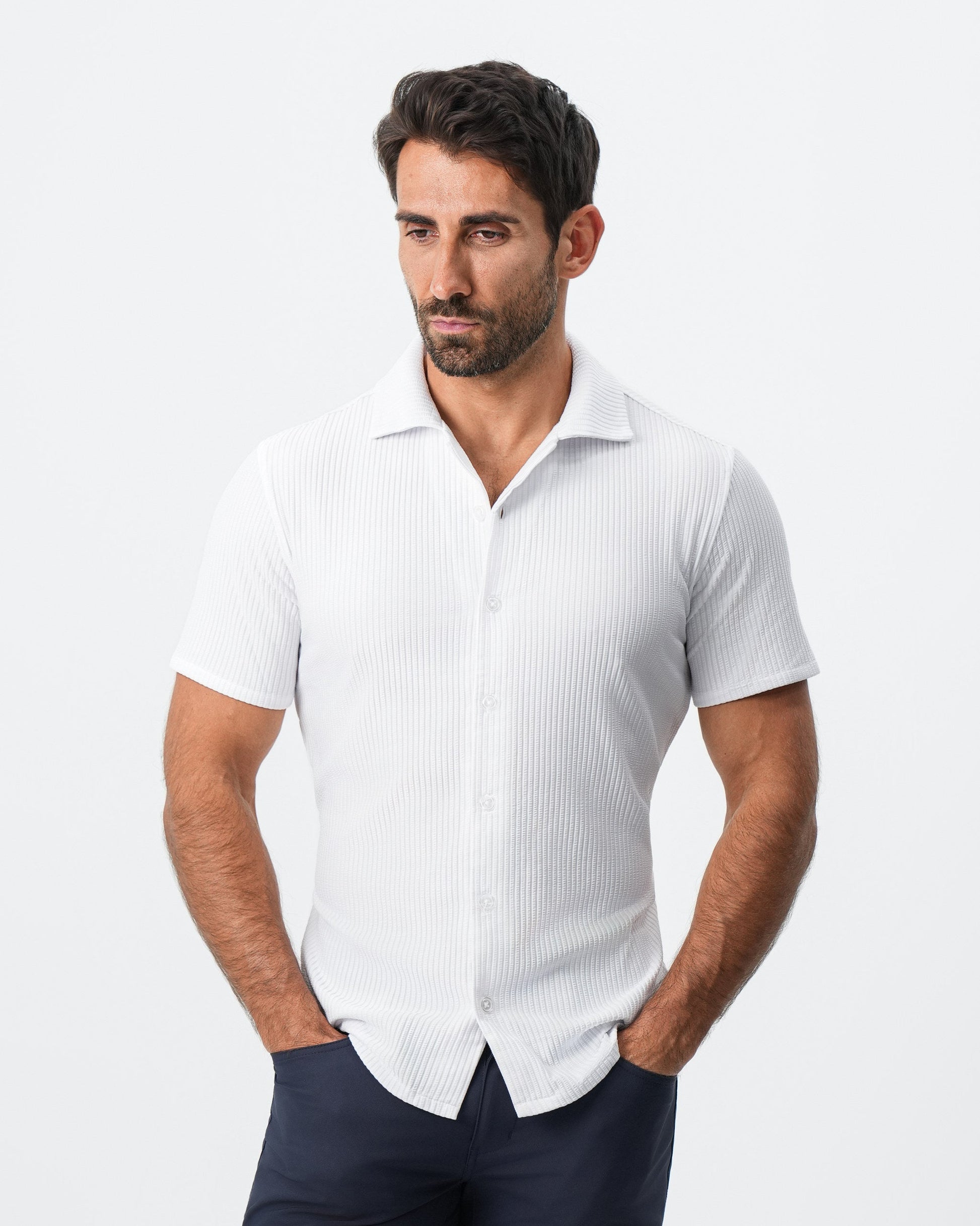 State & Liberty Seersucker Short Sleeve Button Down - White