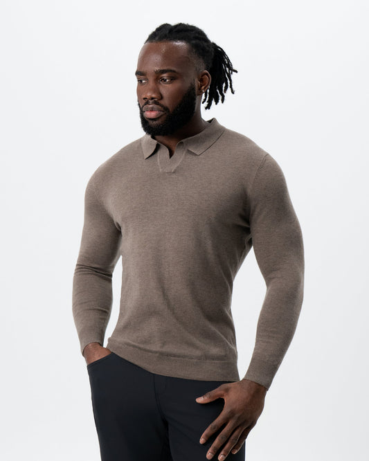 State & Liberty Buttonless Sweater Polo - Brown