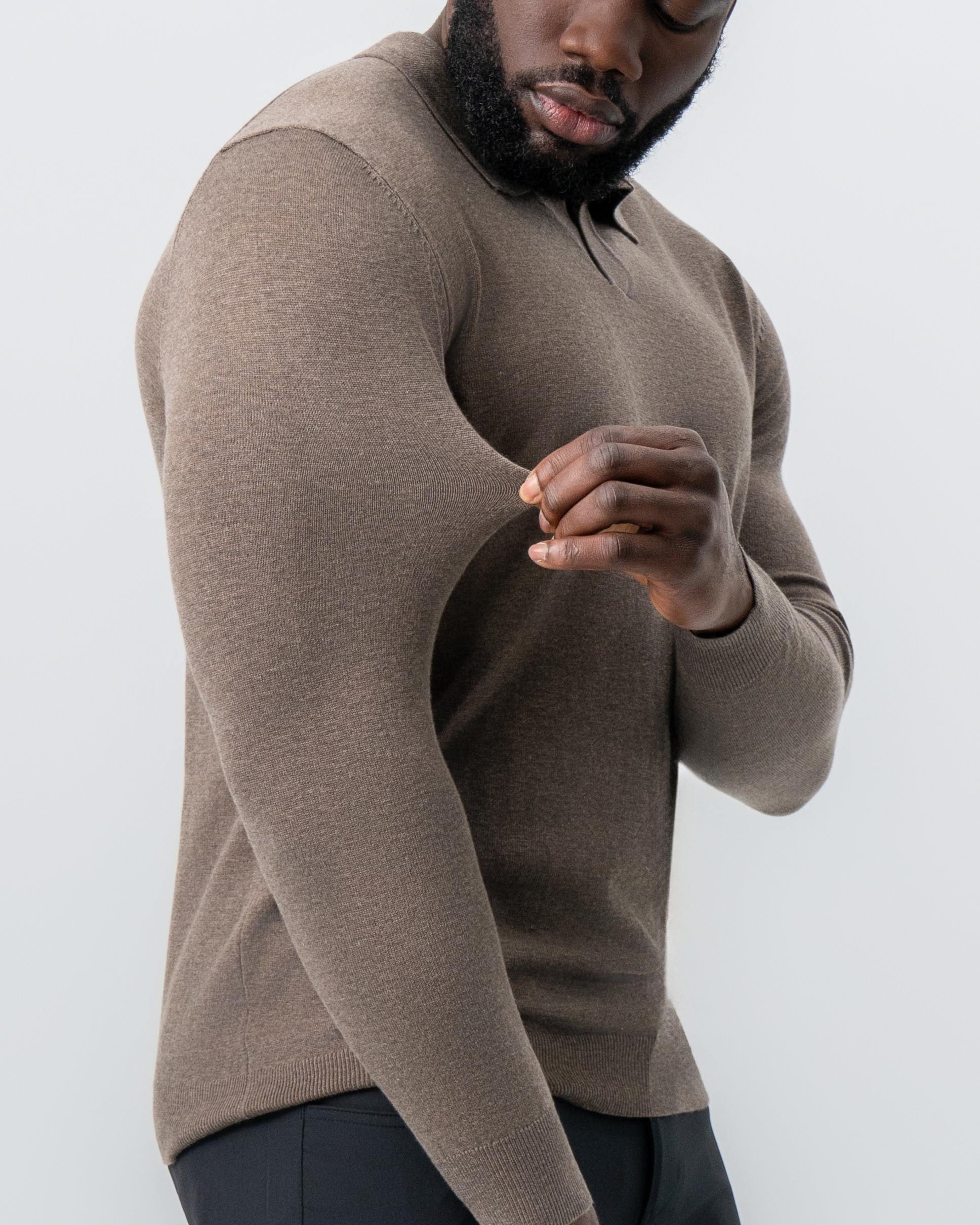 State & Liberty Buttonless Sweater Polo - Brown