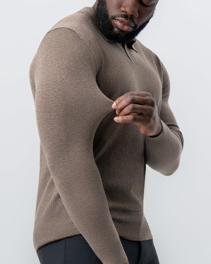 State & Liberty Buttonless Sweater Polo - Brown