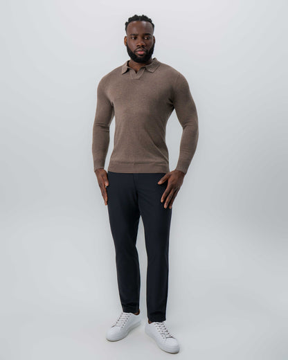 State & Liberty Buttonless Sweater Polo - Brown