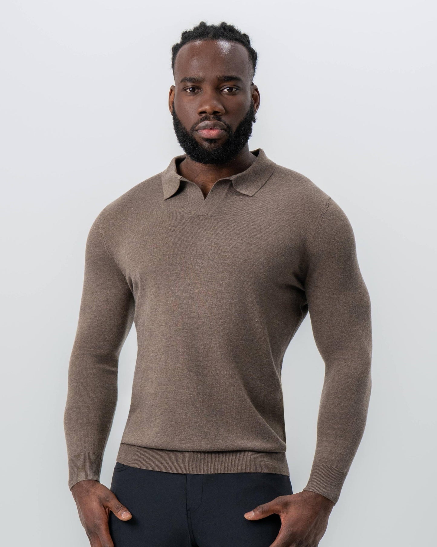 State & Liberty Buttonless Sweater Polo - Brown