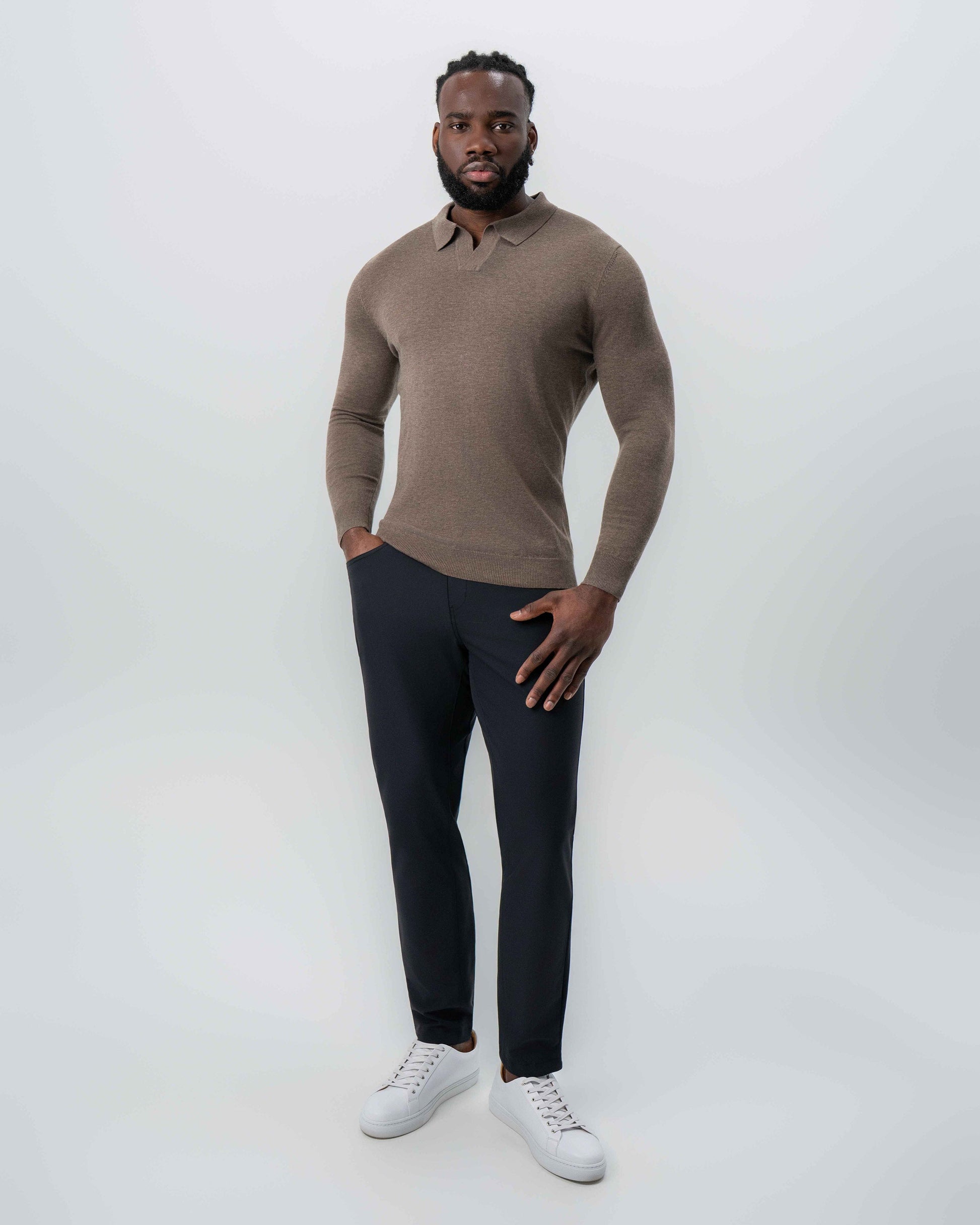State & Liberty Buttonless Sweater Polo - Brown