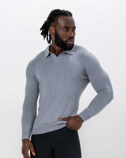 State & Liberty Buttonless Sweater Polo - Light Grey