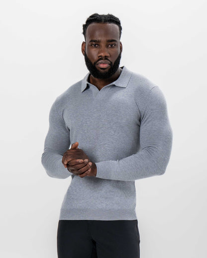State & Liberty Buttonless Sweater Polo - Light Grey