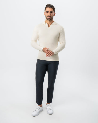 State & Liberty Textured Buttonless Long Sleeve Polo - Tan