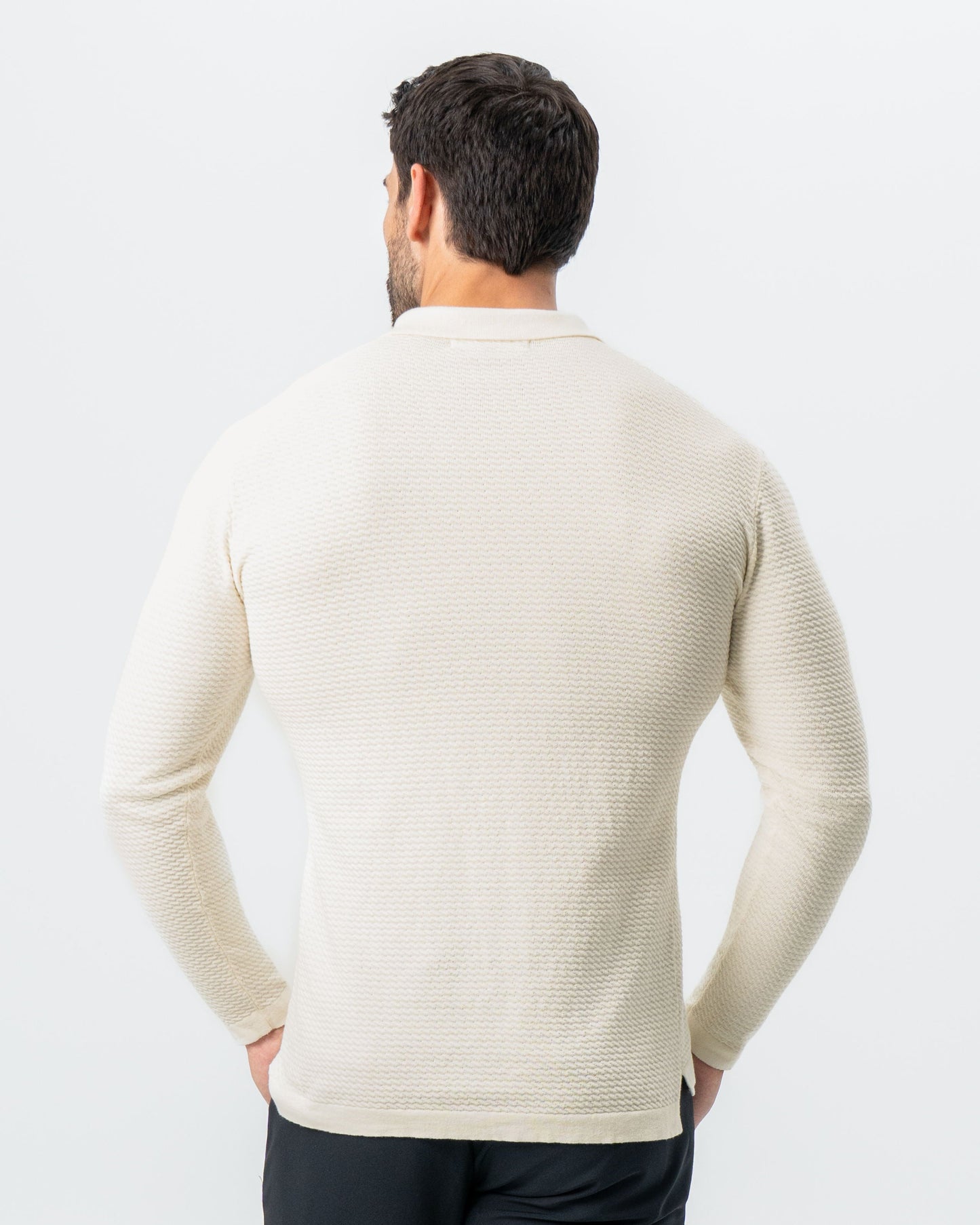 State & Liberty Textured Buttonless Long Sleeve Polo - Tan