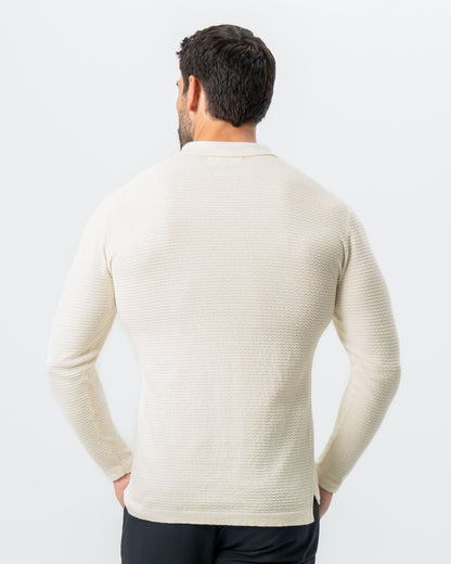 State & Liberty Textured Buttonless Long Sleeve Polo - Tan