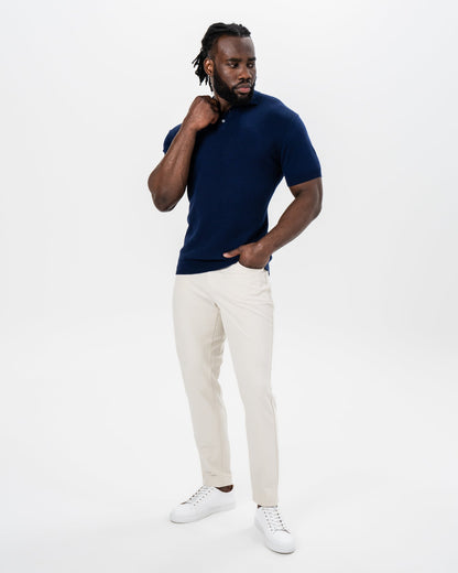 State & Liberty Textured Knit Cashmere Polo - Navy