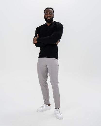 State & Liberty Textured Buttonless Long Sleeve Polo - Black