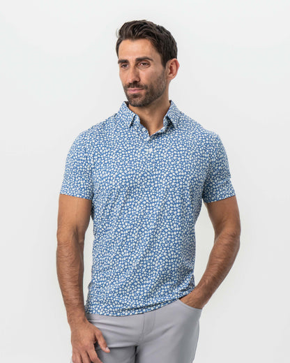 State & Liberty "The Ken" White & Light Blue Floral Print Polo