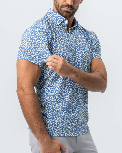 State & Liberty "The Ken" White & Light Blue Floral Print Polo