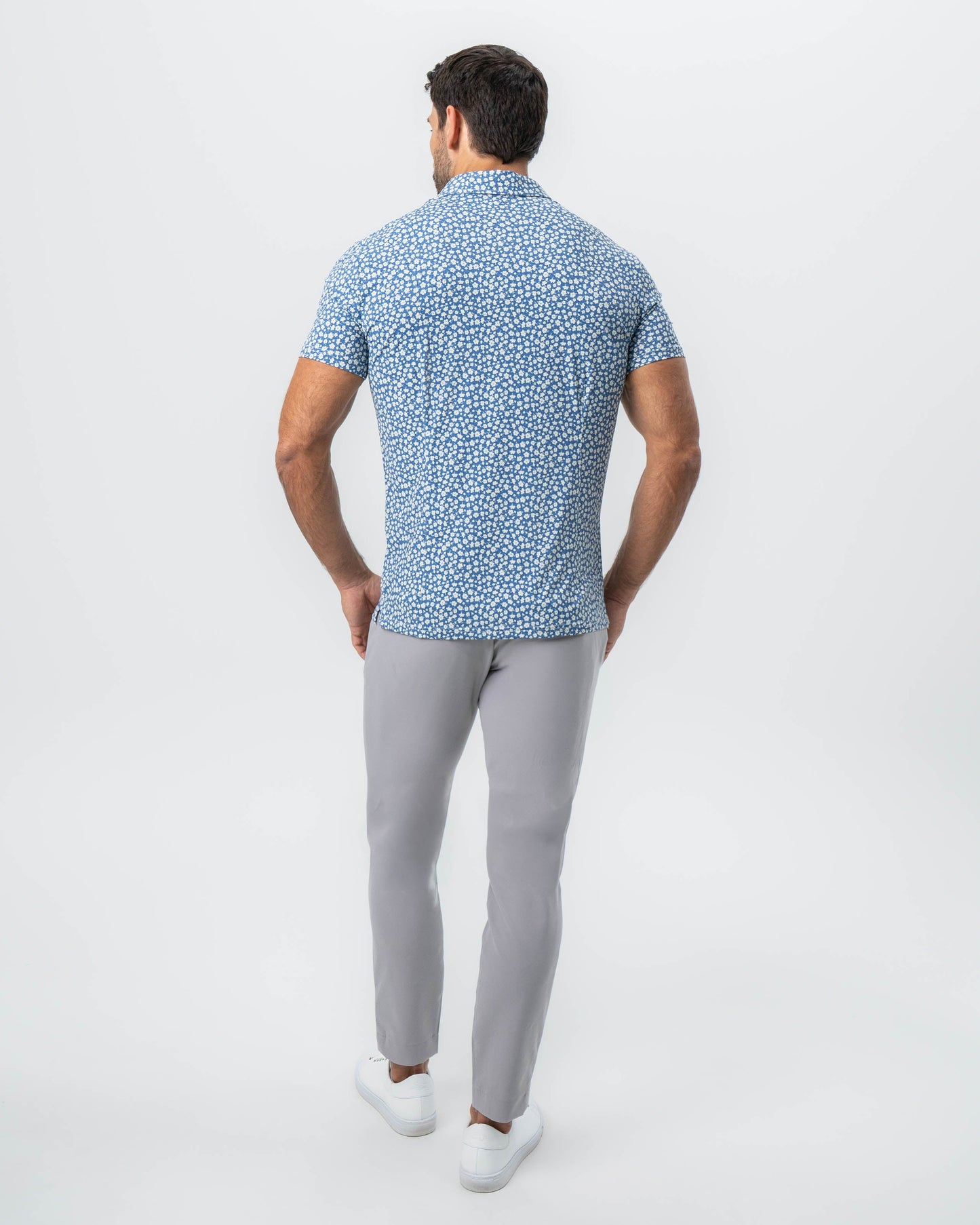 State & Liberty "The Ken" White & Light Blue Floral Print Polo