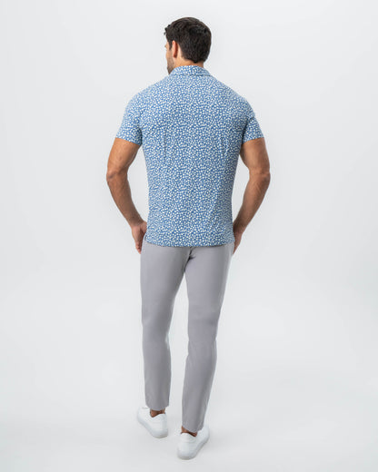 State & Liberty "The Ken" White & Light Blue Floral Print Polo
