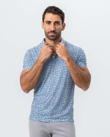 State & Liberty "The Ken" White & Light Blue Floral Print Polo