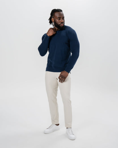 State & Liberty Textured Buttonless Long Sleeve Polo - Navy