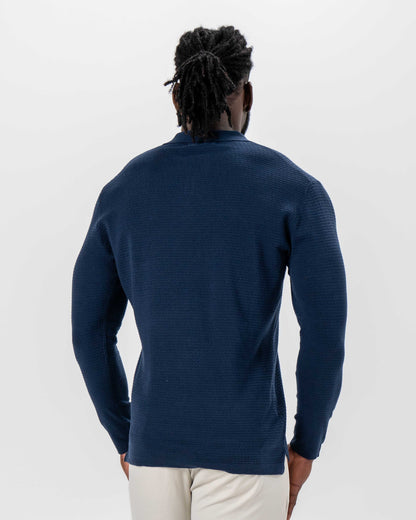 State & Liberty Textured Buttonless Long Sleeve Polo - Navy